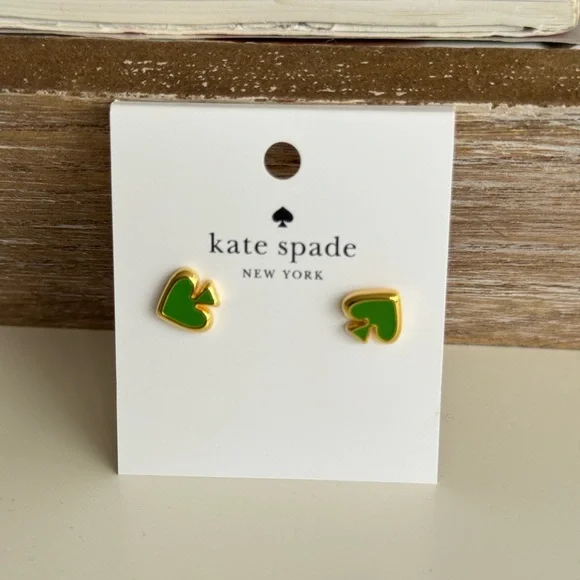 Kate Spade ' Heart logo Green and Gold Heart Studs - Picture 5 of 5